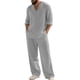 thumbnail image 2 of Blusas y camisas de manga larga con cuello en V para hombre, jersey informal con capucha, pantalones deportivos lisos de manga larga, chándal de dos piezas con cintura elástica, blusa y pantalón de po, 2 of 7