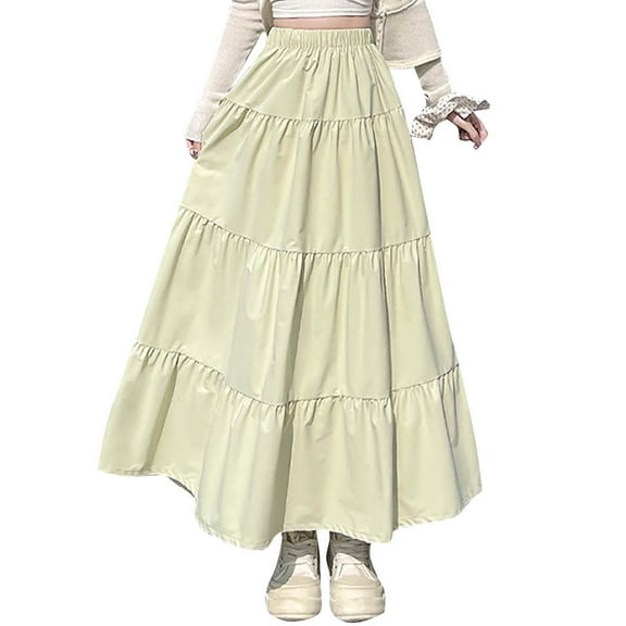 Women's Tiered Maxi Skirt High Waist A-Line Ruffle Long Skirts Casual Boho Flowy Skirt Summer Cotton Skirt