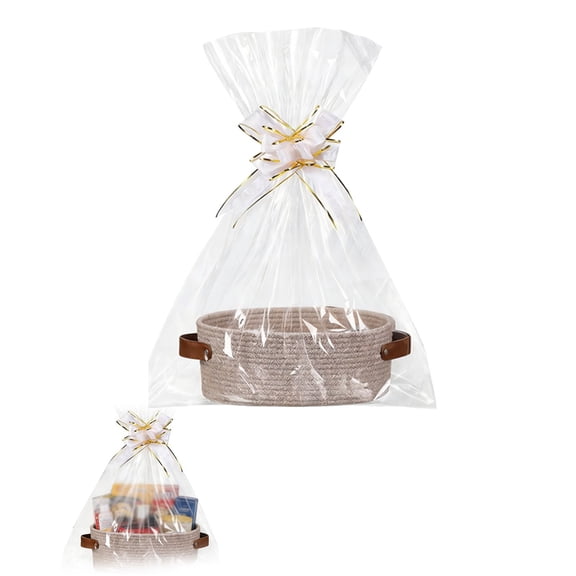 1 Pack Woven Basket with Gift Bags and Ribbons, Gift Basket Empty for Organizer Baby Shower, Holiday Presents, Wedding, Storage Basket for Nursery (Pink)