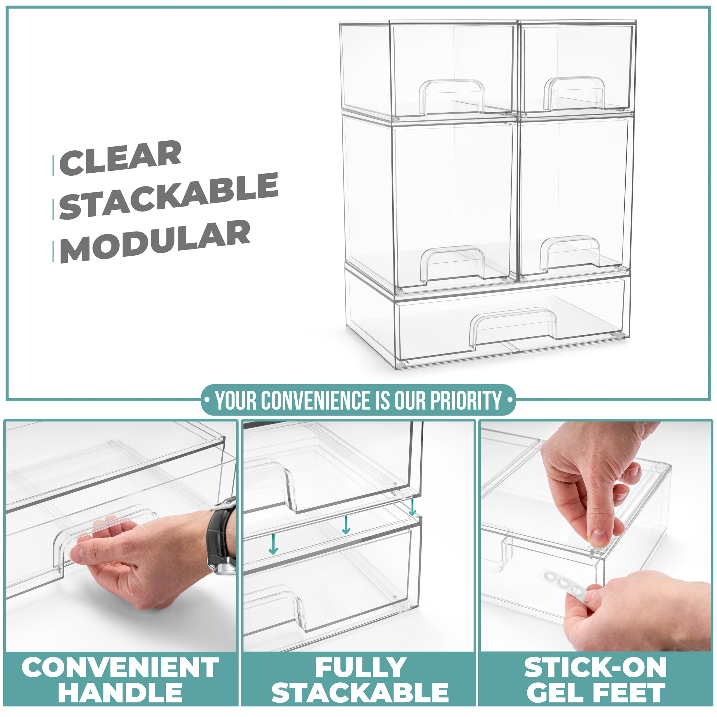 Sorbus 5-Pack Clear Stackable Acrylic Drawers – Tall, Wide & Small for Baby Accessories