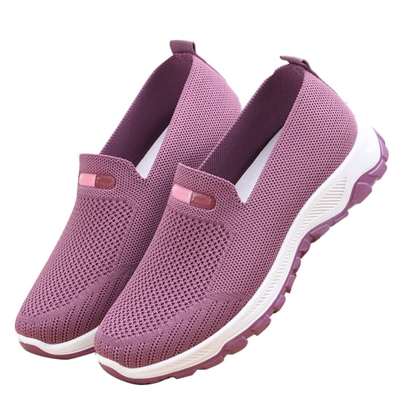 Zapatillas de deporte para mujer, sin cordones, de tejido de malla y suela suave, informales, para uso diario y al aire libre, color morado 36