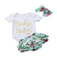 thumbnail image 1 of Barboteuse pour Bébé Fille, Justaucorps Imprimé « Baby Sister », Short, Bandeau, 1 of 5
