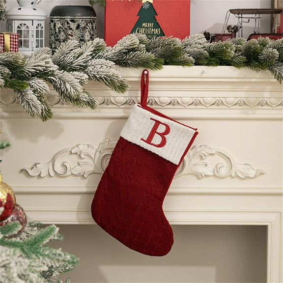 KCEHTA Christmas Stockings with Initials, Embroidered Personalized Knit Christmas Stocking Red and White Knitted Christmas Stocking for Family Holiday Party Fireplace Hanging Decorations