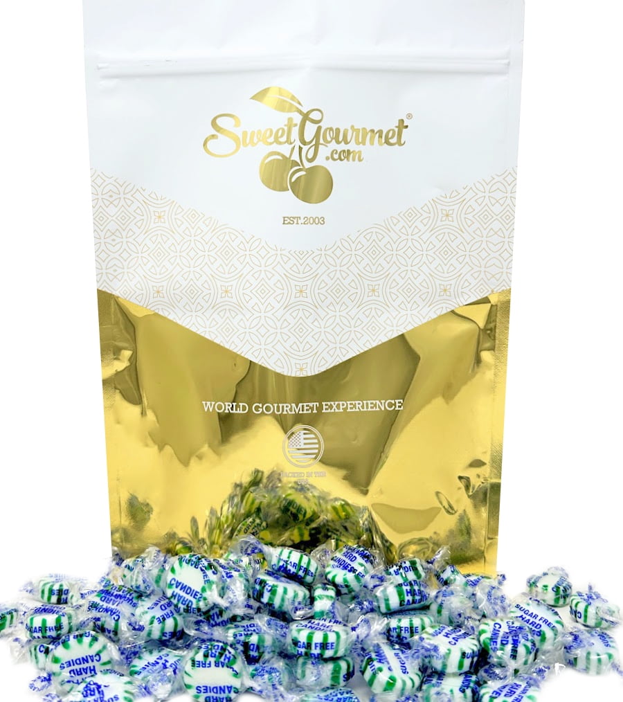 SweetGourmet Sugar-Free Spearmint Starlight Hard Candy, Individually Wrapped, Bulk Candy, 4 Pound Bag