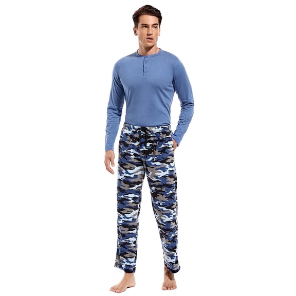 DG Hill Men’s Pajama Set, 2-Piece Henley Sleepwear with Fleece Pants & Pockets