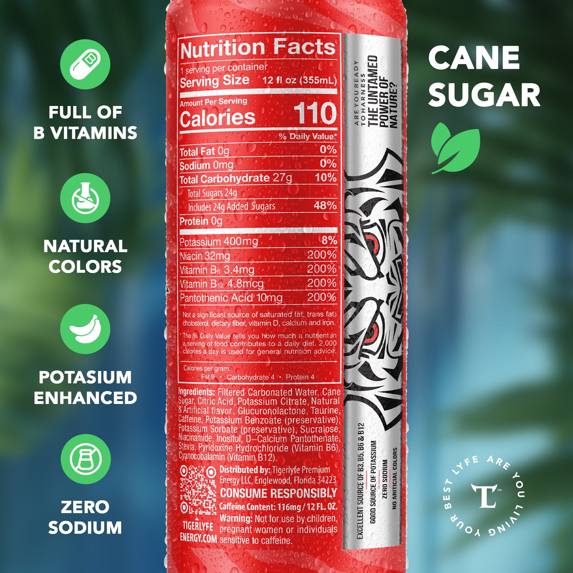 TIGERLYFE Energy Drink 12-Pack, 12oz Cans, 24g Cane Sugar, 110 Calories, with Vitamin B & Potassium for Energy, Focus, Stamina, and Hydration (Original Flavor)
