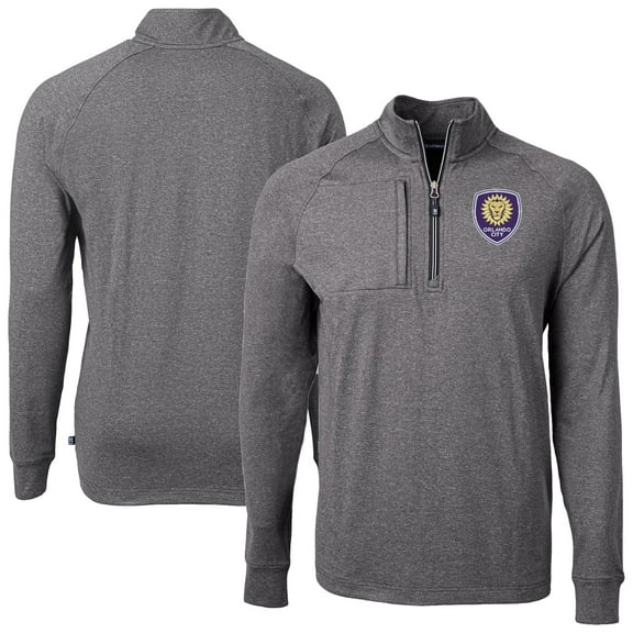 Men's-Cutter & Buck  Heather Black Orlando City SC Adapt Eco Knit Heather Raglan Quarter-Zip Top