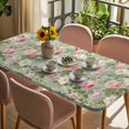 thumbnail image 3 of White Pink Flower Table Cloths for 3 Foot Rectangle Tables, Shabby Chic Spring Vintage Leaf Green Patio Waterproof Elastic Fitted Tablecloths, Washable Rectangular Table Cover for Camping, 3 of 8