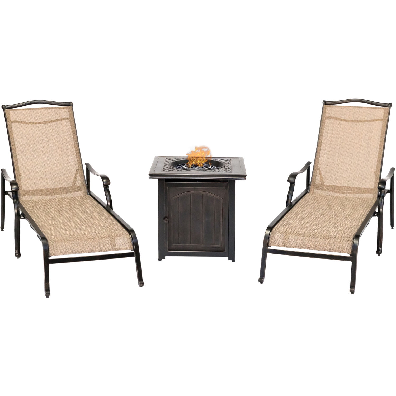 Hanover Monaco 3-Piece Lounge Set with 2 Chaise Lounges and a Square Fire Side Table - Walmart.com