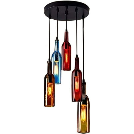 

Aohuada Glass Bottle Chandelier Colored Wine Bottle Chandelier 5/8-Light Creative Retro Industrial Ceiling Chandelier Glass Pendant Lighting E27 for Cafe Restaurant Kitchen Dining Bar