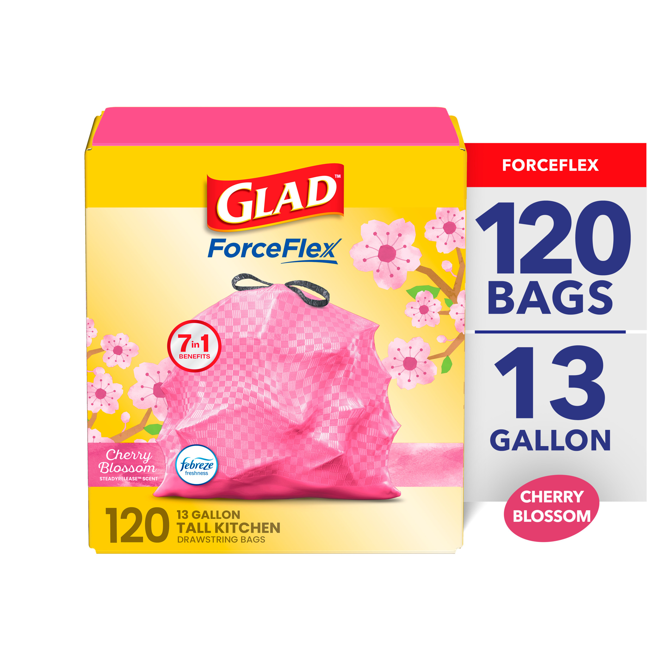Glad ForceFlex 13-Gallon Drawstring Kitchen Trash Bags, 120 Count photo 1