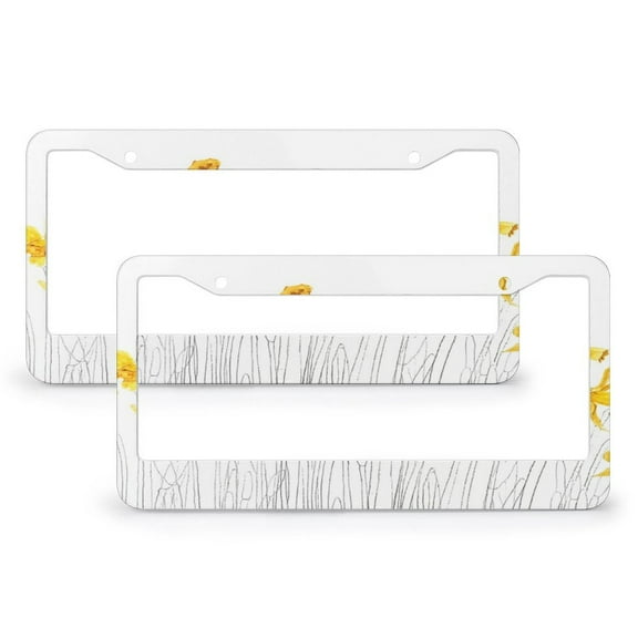 Yellow Daffodils Field Watercolor And Pencil License Plate Frame - 2 Pack Artistic Universal Aluminum License Plate Frames Car Plate Holder Cover Fits Standard Us Vehicles Size