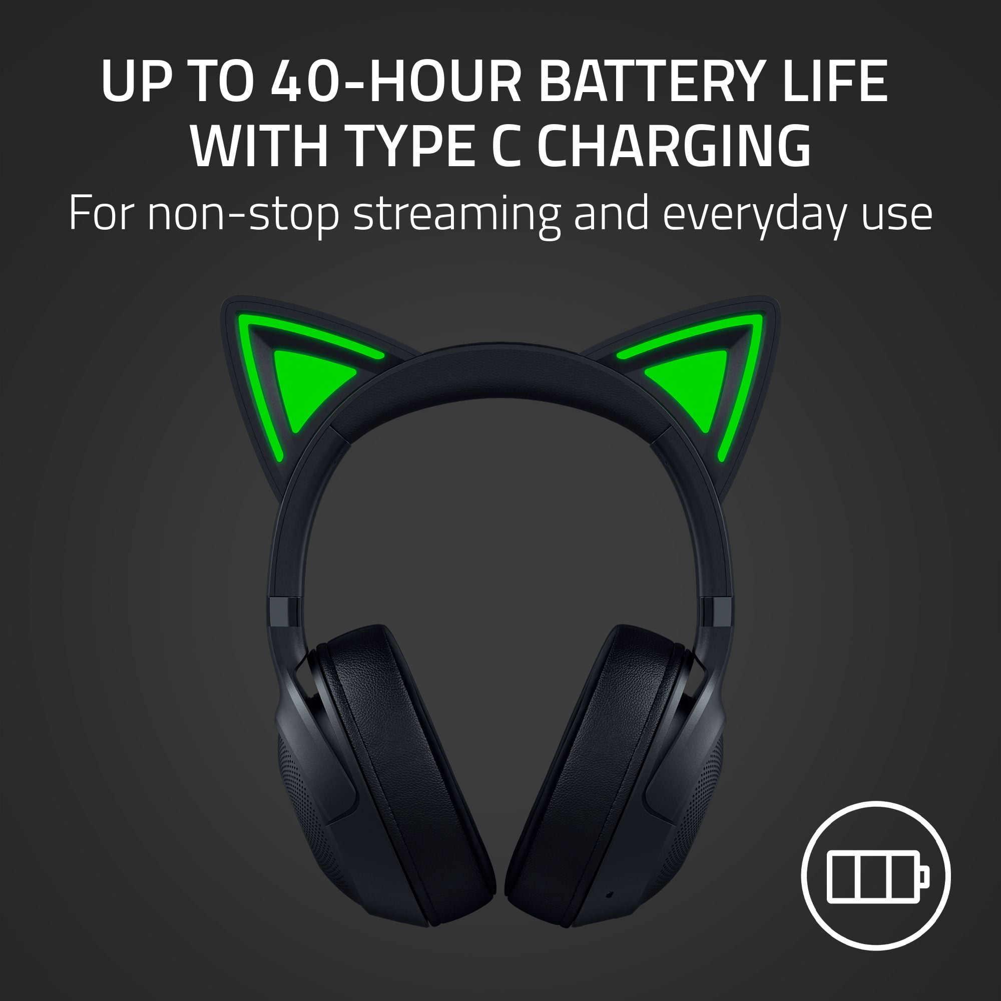 Razer Kraken Kitty V2 Wireless Bluetooth Headset for PC with RBG Kitty Ears, Black