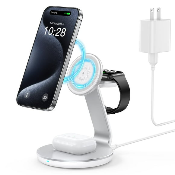 HERRBOL Estación de carga 3 en 1 compatible con cargador Magsafe Soporte de cargador inalámbrico para iPhone 16 15 14 13 12 Series Estación de carga inalámbrica para AirPods Soporte de carga inalámbri