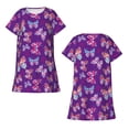 thumbnail image 3 of Bixox Bright Butterflies Pattern Women's Nightgown, Soft & Breathable Sleepwear, Round Neck Knee-Length Pajama Dress,Loungewear for Home & Sleep, 3 of 7