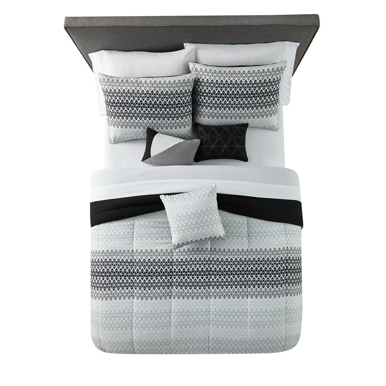 Mainstays Black and White Geometric 8 Piece Bed in a Bag Comforter