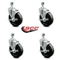 thumbnail image 2 of 5 Inch Soft Rubber Wheel Swivel 3/8 Inch Threaded Stem Caster Set with Brake SCC, 2 of 2