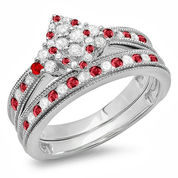 Dazzlingrock Collection Sterling Silver Ruby & White Diamond Bridal Marquise Shape Ring Set, Size 6.5