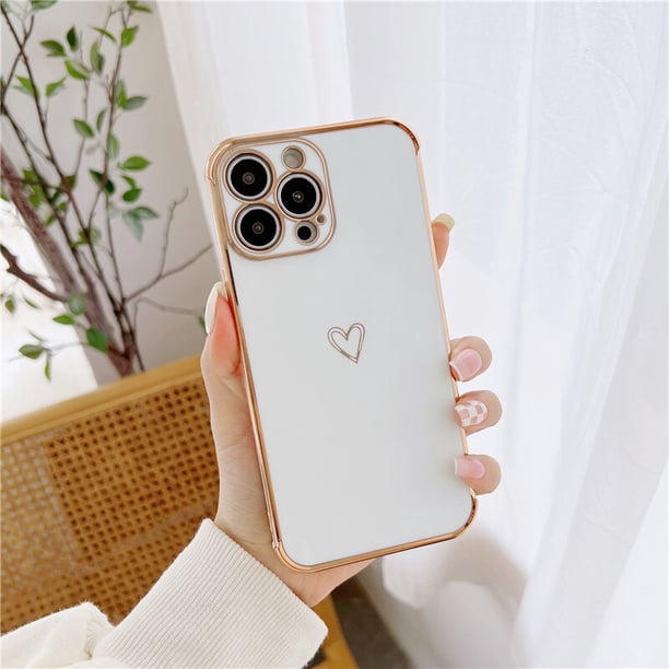 Funda de teléfono con corazón de amor electrochapado para iPhone 14 13 12 11 Pro Max XR XS X 7 8 Plus SE 2020, funda protectora de TPU suave a prueba de golpes Tan Jianjun unisex