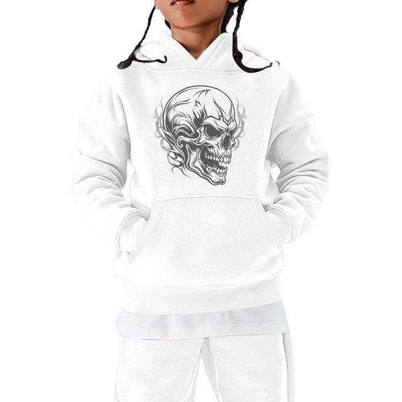 CPNG Girls and Boys Halloween Hoodies Long Sleeve Hooded Sweatshirt with Skull Print Loose Fit Casual Daily Pullovers Tops