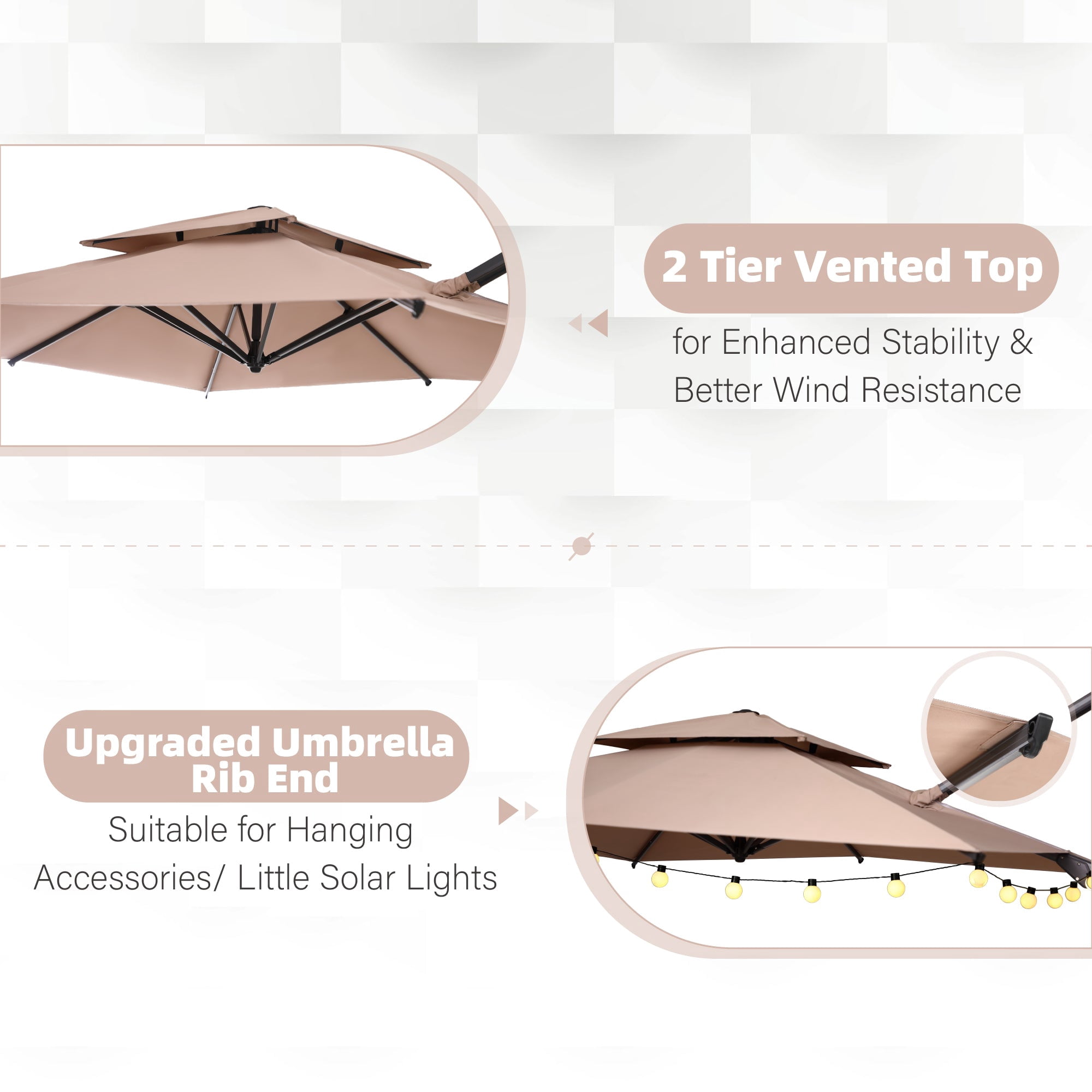 Alpha Joy 10ft Outdoor Patio Square Cantilever Umbrella with Aluminum Pole & Ribs, Beige