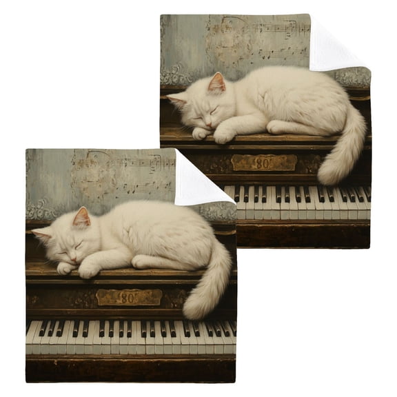 BZSMCE Towel Cotton Face Towel Soft Hand Towels Fashion Piano Dreams with A Cozy Cat Pattern