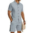 thumbnail image 6 of BLTIBY Mens 2 Piece Outfits Summer Set Short Sleeve Button Down Lapel Shirts and Shorts Beach Casual Jogging Suits with Pockets Gray S, 6 of 6
