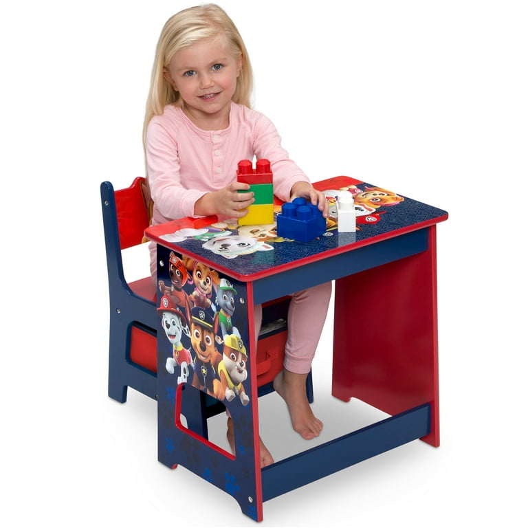 PAW Patrol Wood Art Desk and Chair Set with Dry Erase Top and Reusable Vinyl Cling Stickers by Delta Children Greenguard Gold Certified