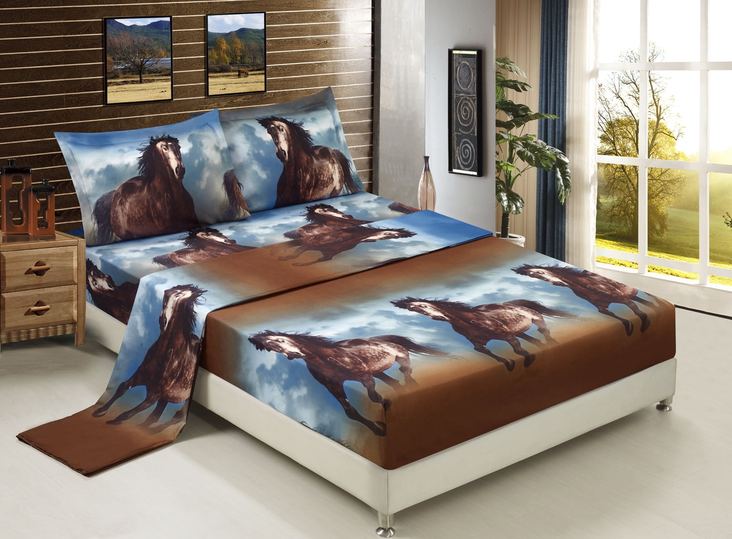 Unique Home 3D Horse Printed 4pc Clearance Sheet Set King Size Soft, Breathable