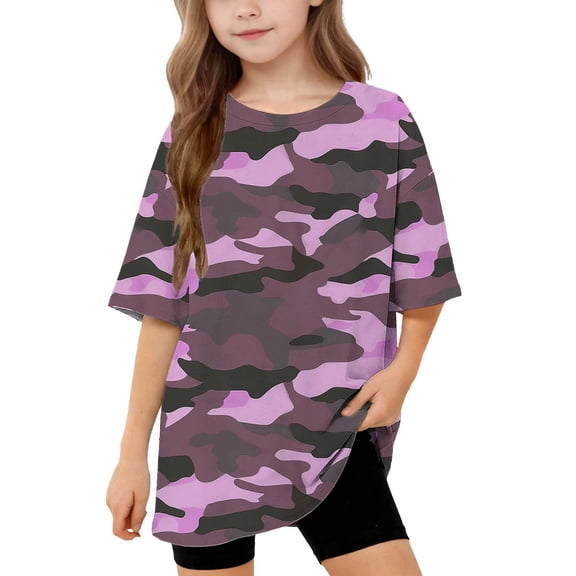 WRKEKC Summer Boys T Shirts Camo Print Loose Fit Round Neck Short Sleeve Casual Streetwear for 5-15 Years