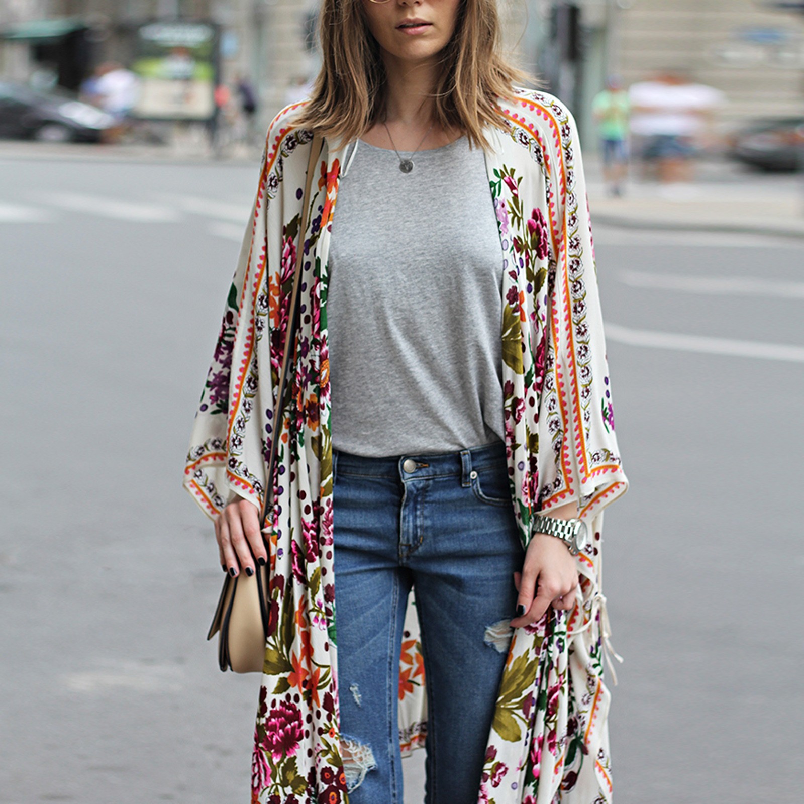 Women's Long Sheer Floral Kimono 