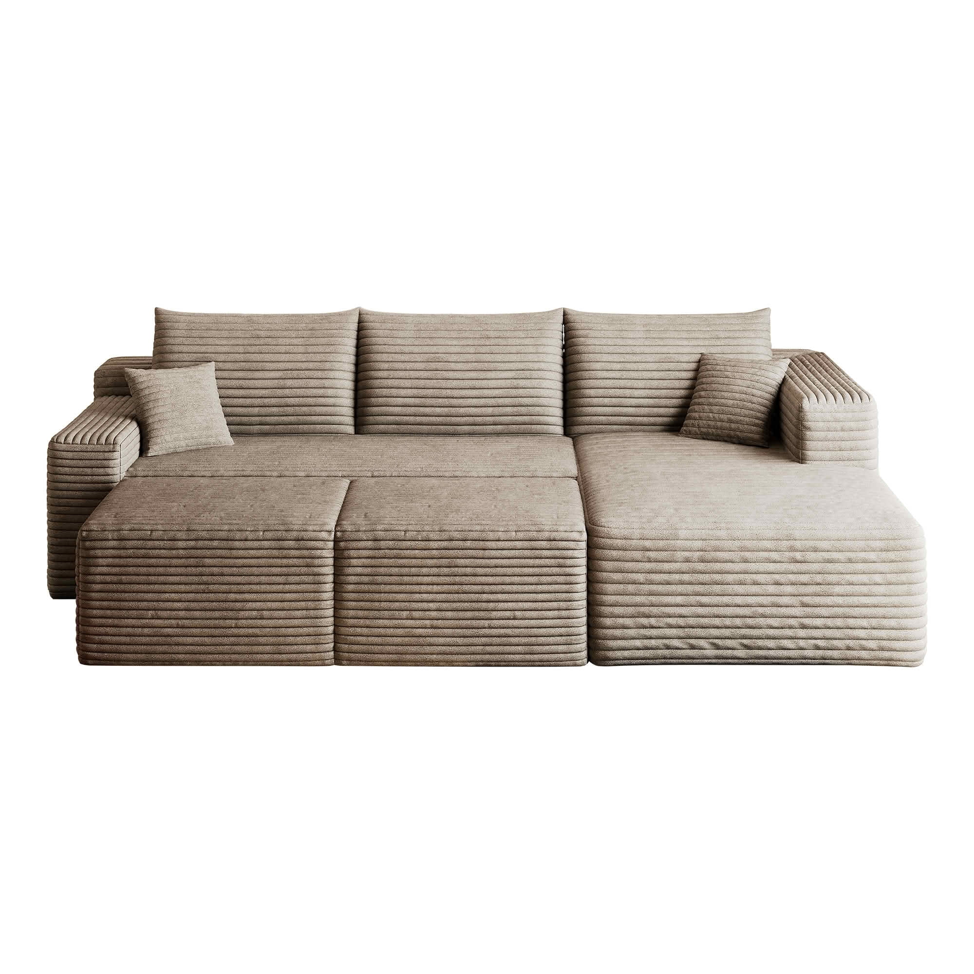 MAYEERTY 95" Corduroy U-Shaped Sectional Sofa with 2 Ottomans, Deep Seat Cloud Couch, No Assembly Leisure Sofa for Home