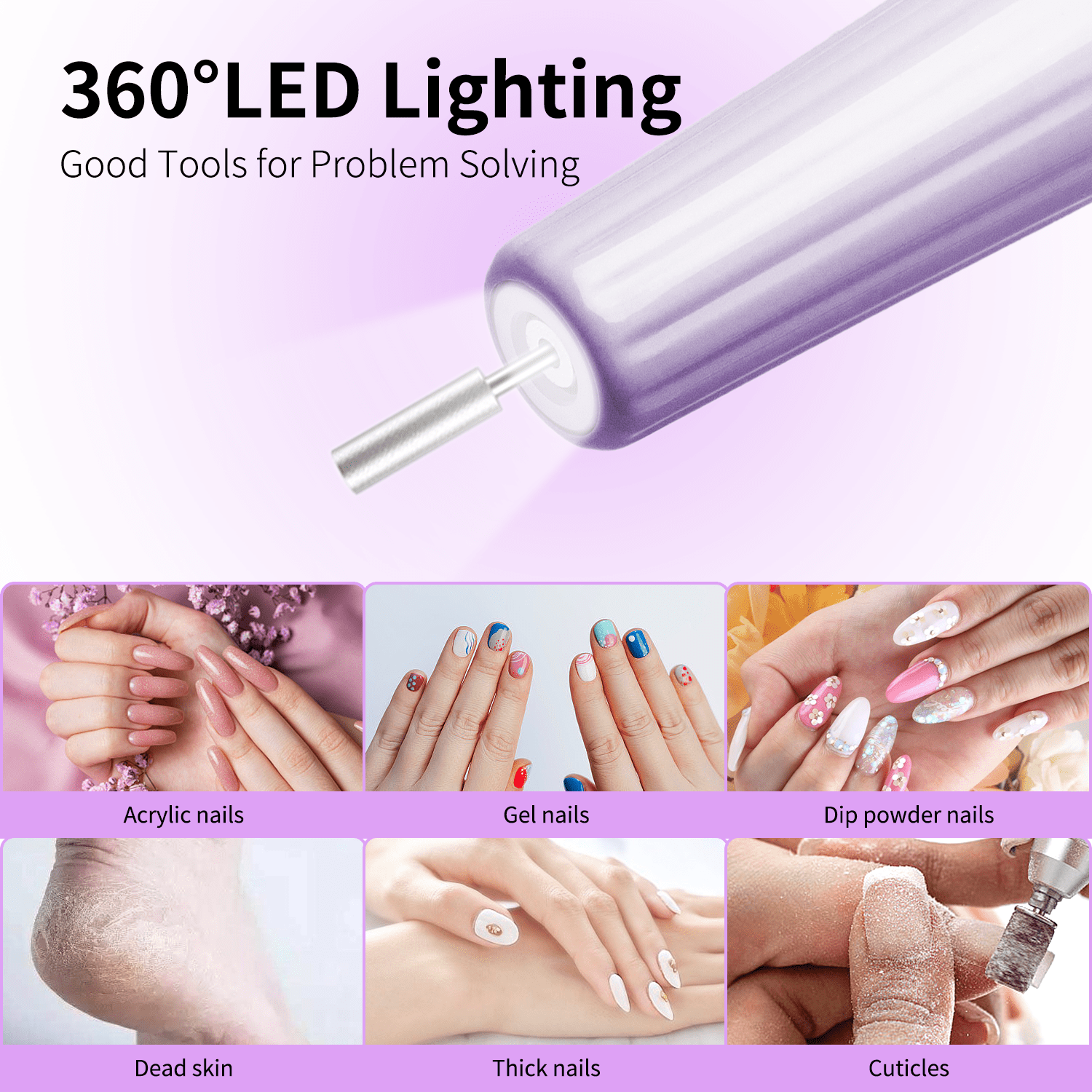 New Design Purple Electric Nail Polisher Professional Nail Drill Kit, Portable Electric File with 12 Attachments and 6 Sanding Belts, 35000 RPM Portable USB Rechargeable