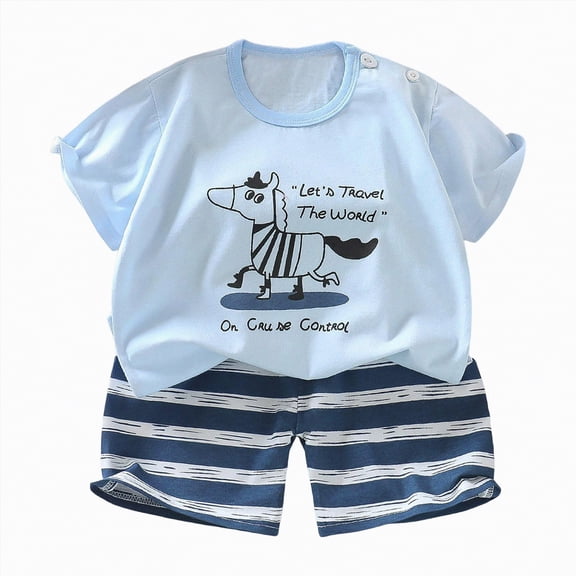 CAICJ98 Summer Clothes for Toddler Baby Boys 3 6 12 18 Months 2T 3T 4T 5T Boys Outfits Short Sleeve Print Pocket T-Shirt Tops and Shorts Set (Light Blue,3-4 Years)