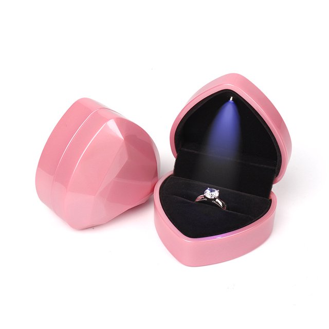 Caja de regalo de anillo en forma de corazón con luz LED, caja de joyería de pendientes de terciopelo con luz, caja de exhibición de joyería para boda, compromiso, propuesta, cumpleaños ZefeiWu 8390613055460