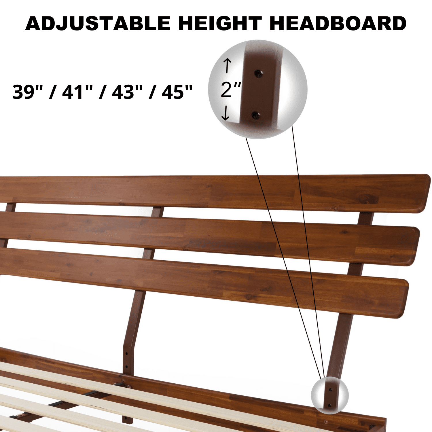 Bme Caden 15 Inch Deluxe Bed Frame with Adjustable Headboard - Mid Century, Retro Style with Acacia Wood - No Box Spring Needed - 12 Strong Wood Slat Support - Easy Assembly - Dark Chocolate, Queen