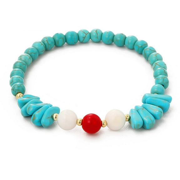 HETICA Round Bead Turquoise Bracelet for Women Irregular Turquoise Stretch Bracelets Jewelry