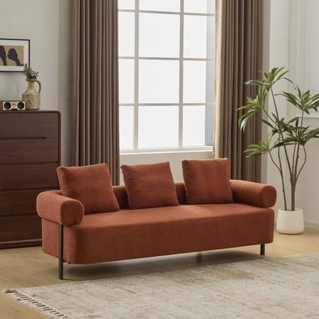 Christopher Knight Home 78 Modern 3-Seater Upholstered Sofa Oversized Comfy Couch with 3 Plush Pillows Orange