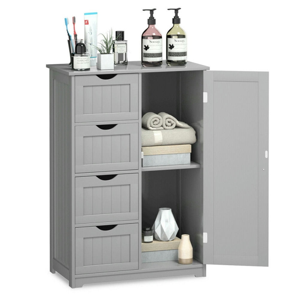 Finihen Storage Cabinet, Floor Cabinet, Standing Indoor Wooden Cabinet with 4 Drawers, for Bathroom, Living Room, Bedroom, Kitchen, Gray