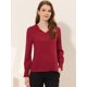 thumbnail image 2 of INSPIRE CHIC Blusa elegante de manga larga con cuello en V y volantes para mujer borgo?a L, 2 of 5