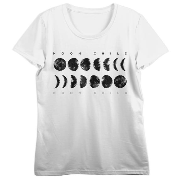 Moon Child Lunar Phases Crew Neck Short Sleeve Women's White T-shirt
-Medium