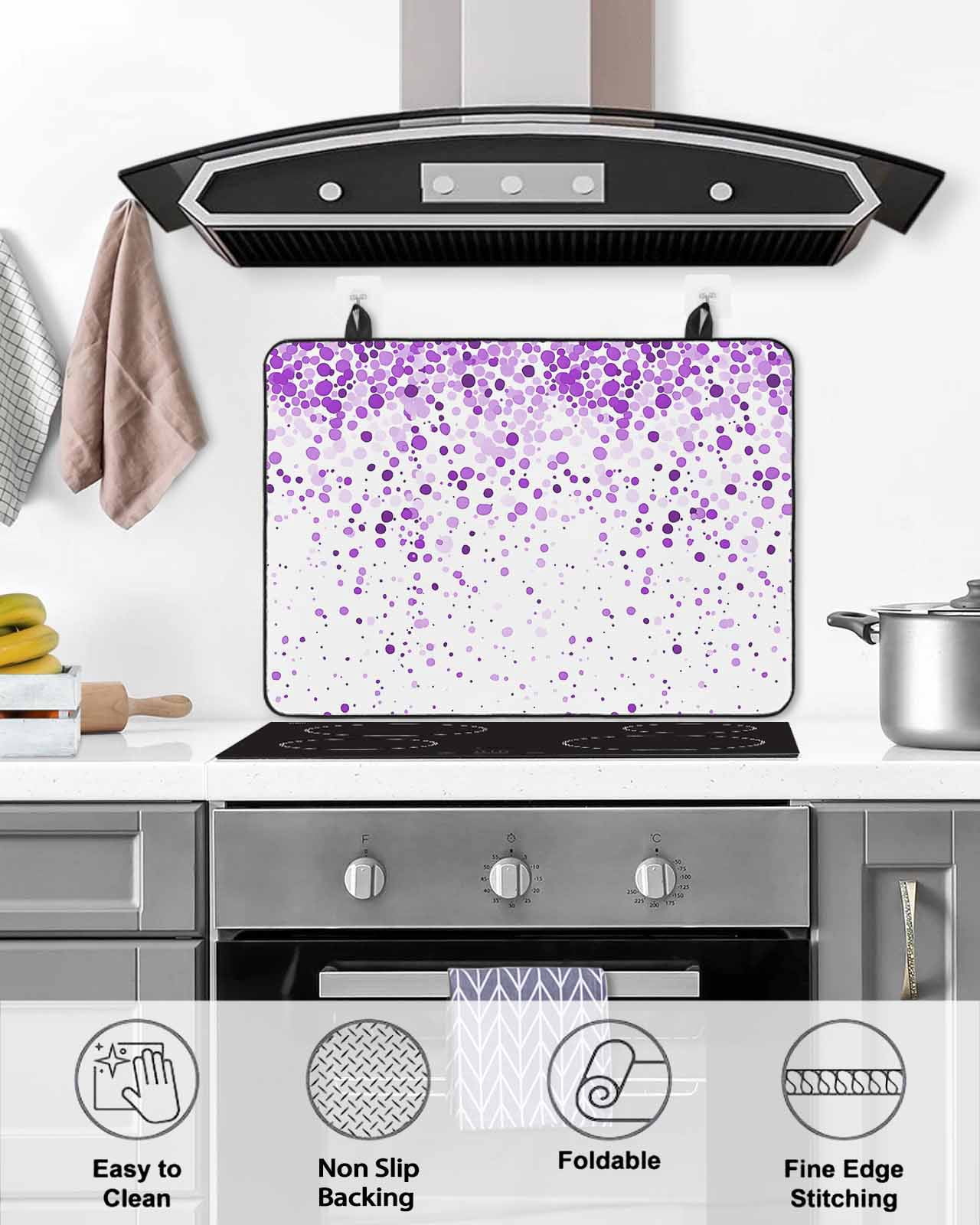 nqOlkjepod Large Induction Cooktop Protector Mat 24"x21", Purple Polka Dot Stove Top Covers for Electric Stove, Abstract Modern Art Dots Watercolor Stove Burner Cover Mats, Glass Top Stove Cover