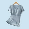 thumbnail image 3 of Ohufall Pajama Tops for Women with Built in Bra Plus Size Solid Casual Short Sleeve Crew Neck Sleep T Shirts Womens Soft Comfy Button Up Loungewear Tees, 3 of 5