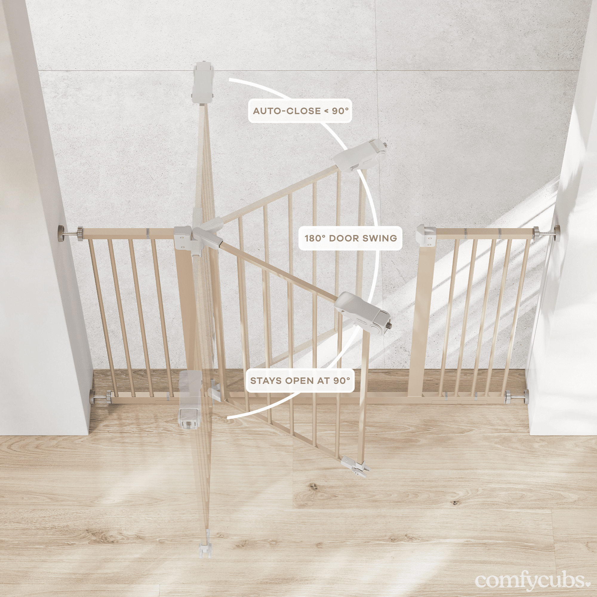 Comfy Cubs Baby Safety Gate - 3 Extensions 42"x1.9"x30", Adjustable Q195 Steel Gate (Blush)