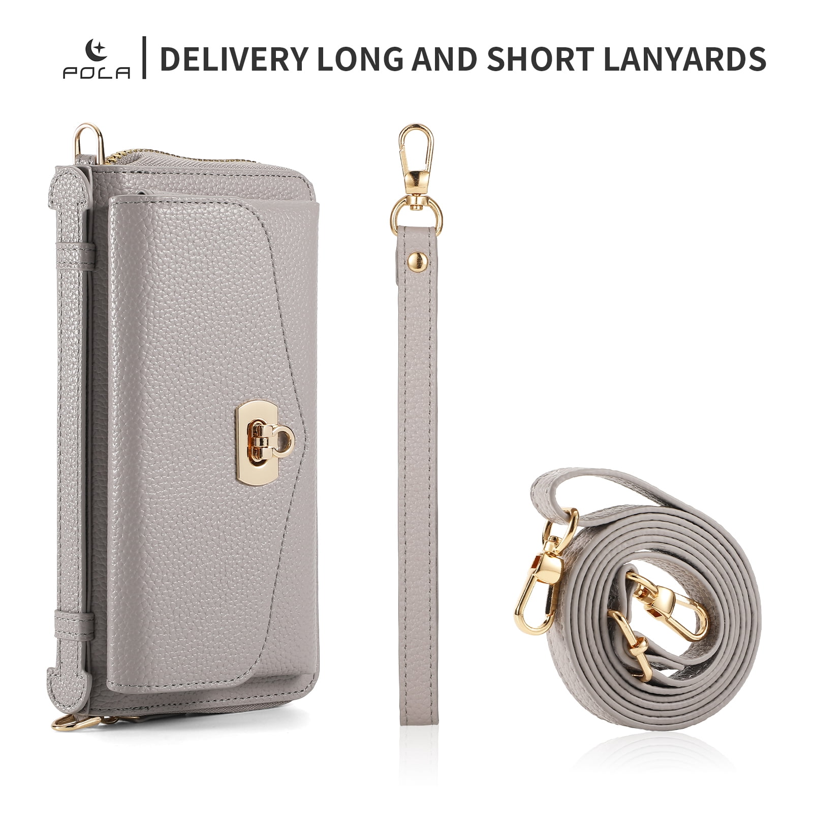 Dteck Crossbody Wallet Case for iPhone 17 Pro Max, Magnetic Detachable Floral PU Leather Phone Case with RFID Blocking Card Holder Wristlet Mirror Flip Zipper Shoulder Purse Bag for Women, Grey