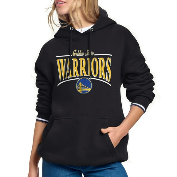 Women's Starter Black Golden State Warriors Arch Stripe Fleece Hoodie
