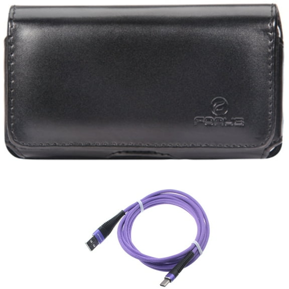 Case Belt Clip w 10ft USB Cable for Samsung Galaxy S20 - Leather Swivel Holster Loops Cover, Purple Type-C Charger Cord Power Wire Q7K fits Samsung Galaxy S20