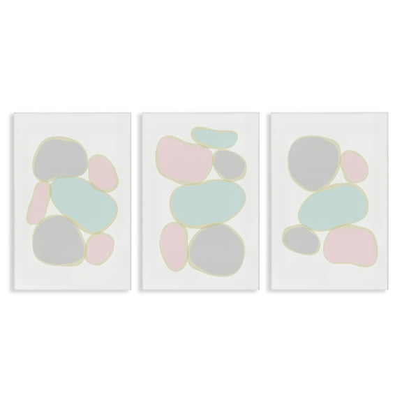 Stupell Industries Pastel Stones on White Abstract Painting Wrapped Canvas Art Print Wall Art, 16 x 24, Set of 3
