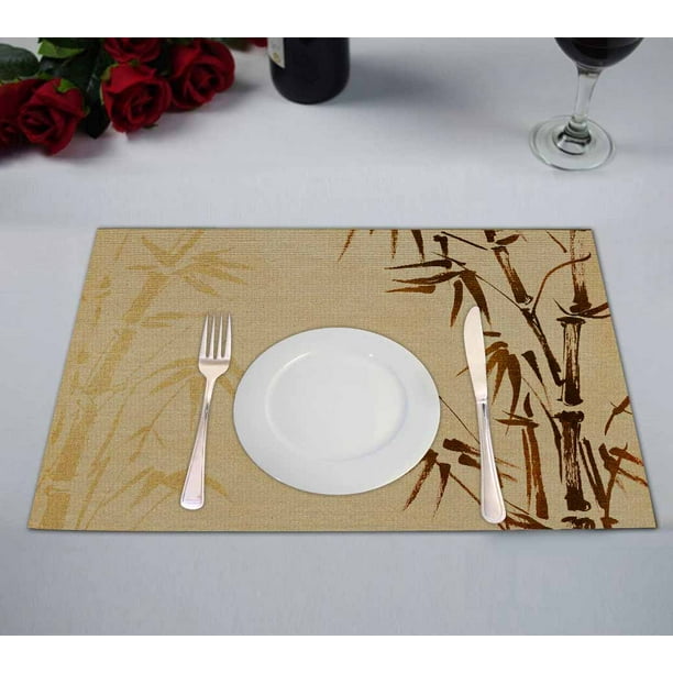 PKQWTM hand painted bamboo vintage canvas Kitchen Dining Table Mats