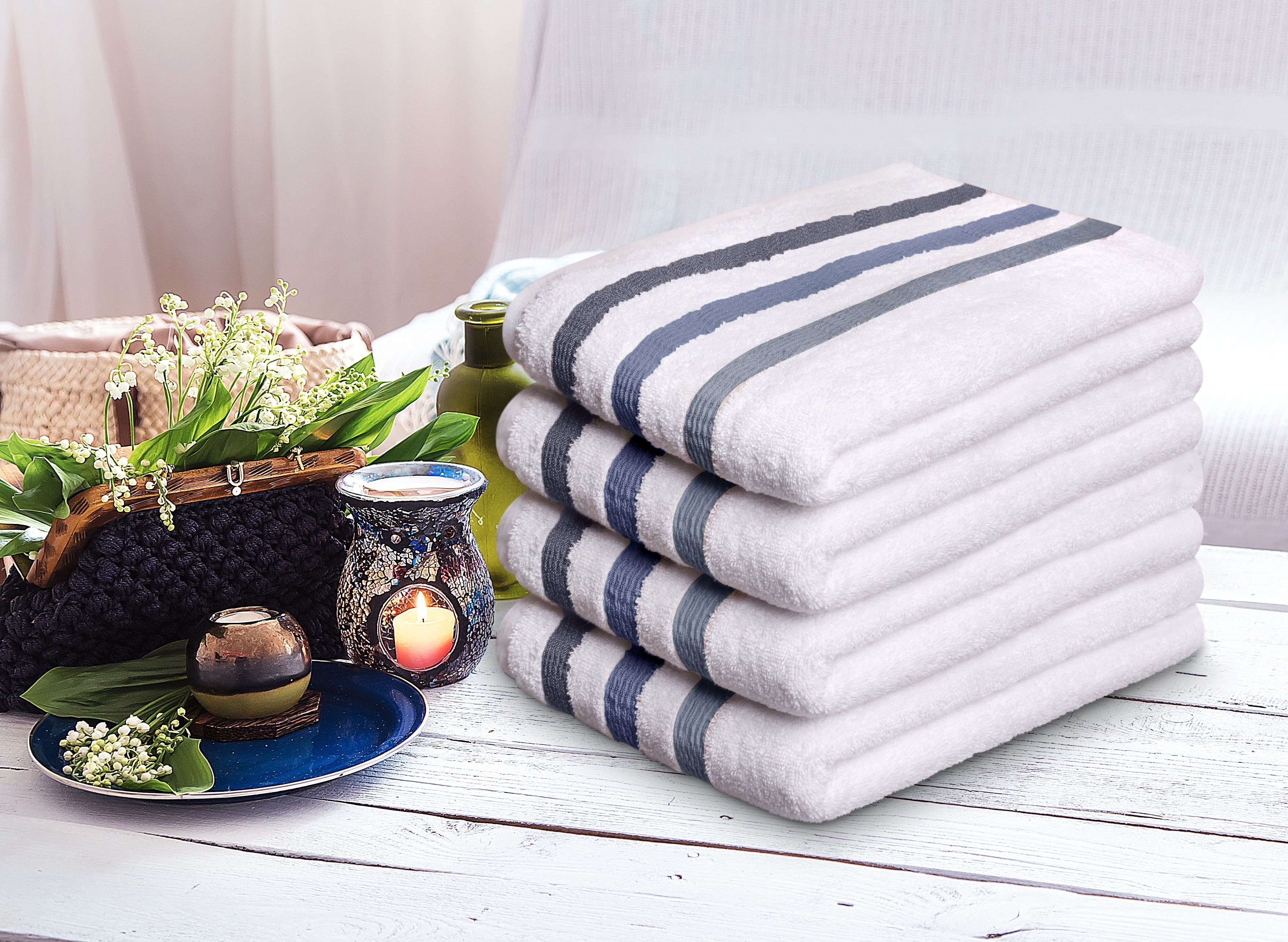 Asiatique Linen – Premium Luxury Navy Blue Stripe Large Bath 